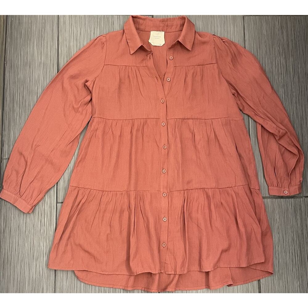 Harper Heritage Tiered Style Mini Dress Long-Sleeve Button-up Medium Cooper